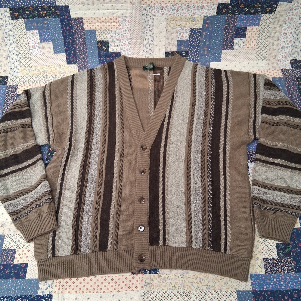 Vintage Irvine Park 3D Cardigan Sweater Sz XL Textured Coogie Style Grandpacore